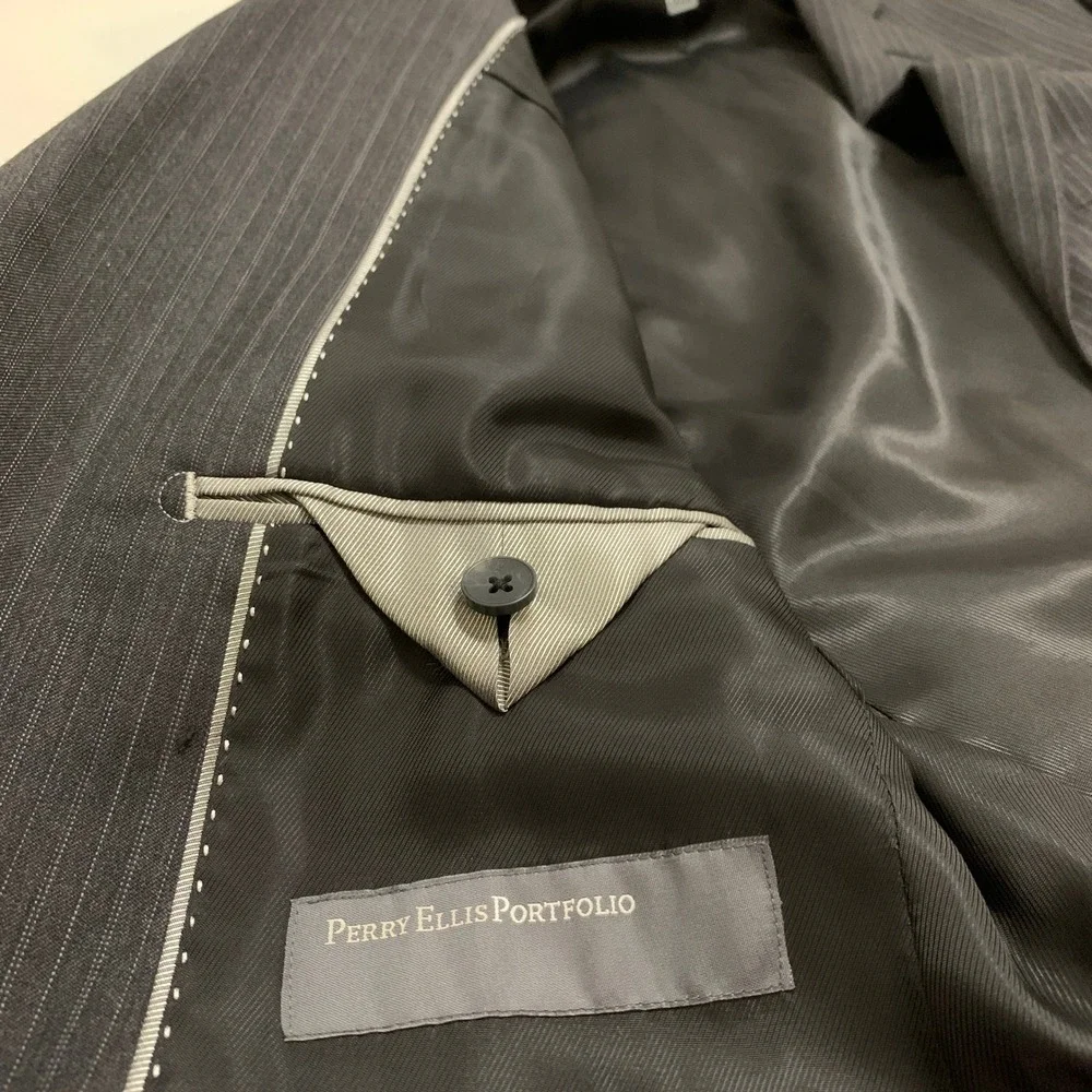 Perry Ellis Portfolio Men's‎ 36S Pinstripe 2-Button Gray Wool Blazer Suit Jacket